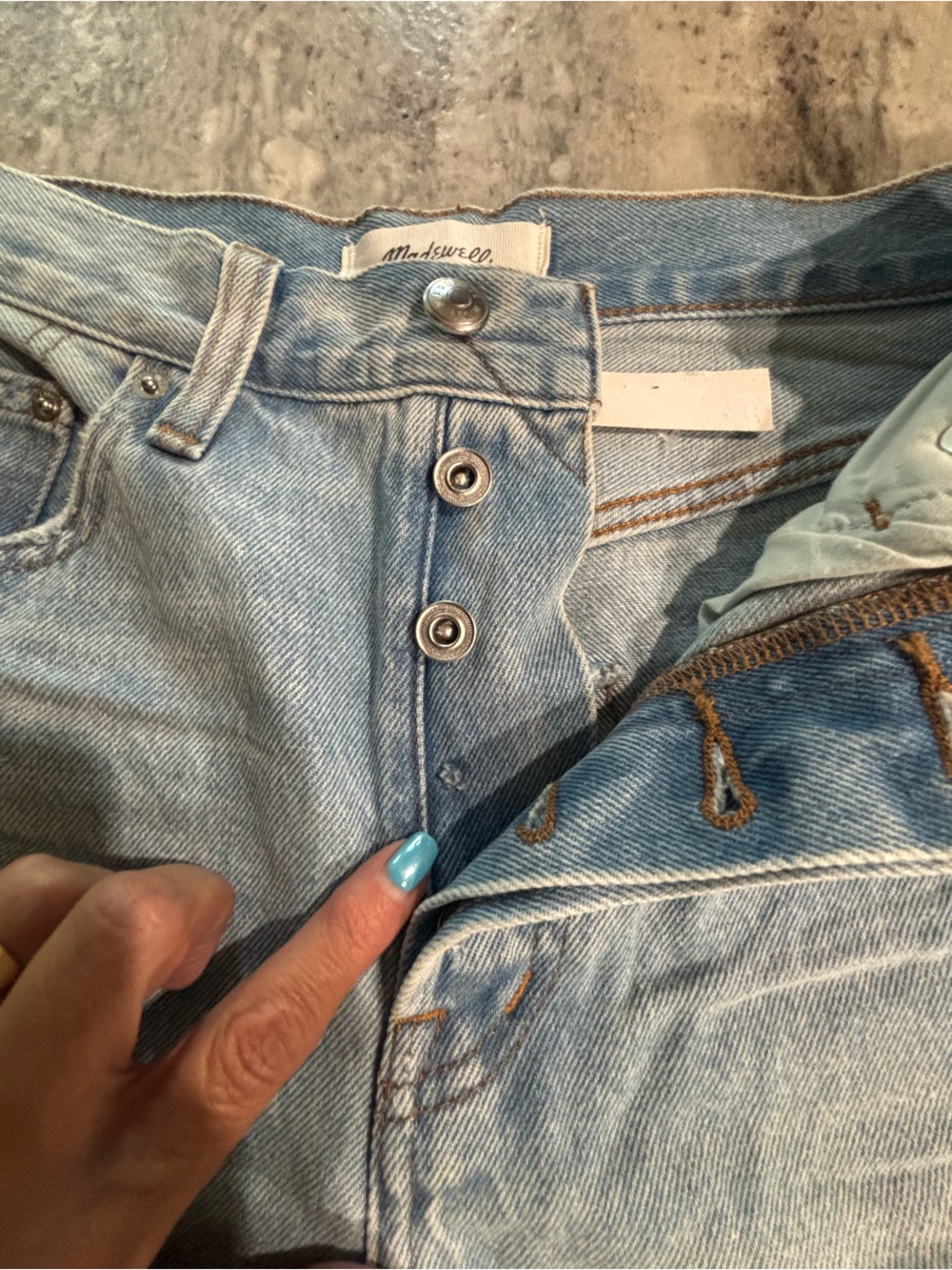 Madewell Light Blue Long Baggy Denim Shorts with Frayed Hem - Picture 6 of 9